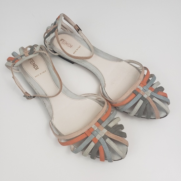 Fendi Shoes - FENDI | Multicolor Suede Woven Sandal Flat Sz 38.5